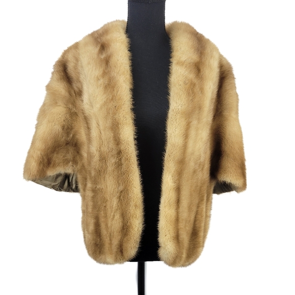 C. Jorgensen Furs of Pasadena Mink Elegant Tan Fur Cape Jacket - Picture 1 of 6